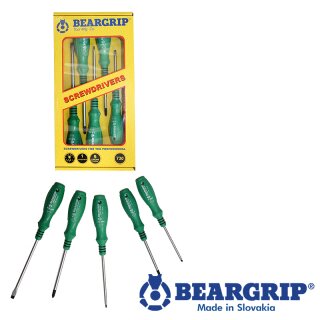 Schraubendreher-Set, Serie 730 PD + PL, 5 St. gr&uuml;n, Gelber Box , Beargrip